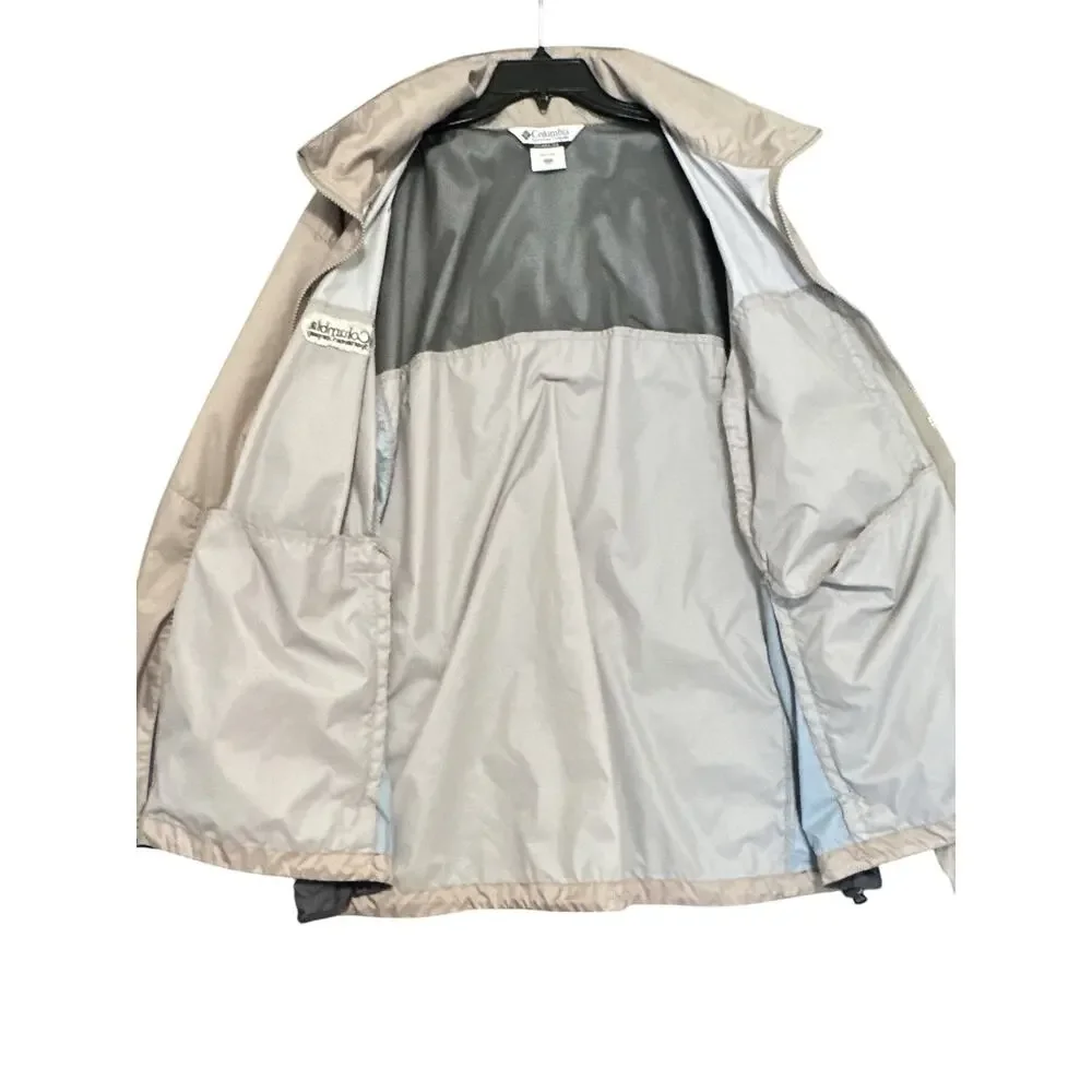Columbia Men's Packable Rain Jacket XXL Tan Gray Colorblock Hidden Hood Full Zip